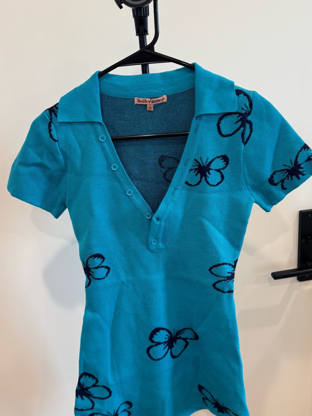 Teal Butterfly Polo Knit Top